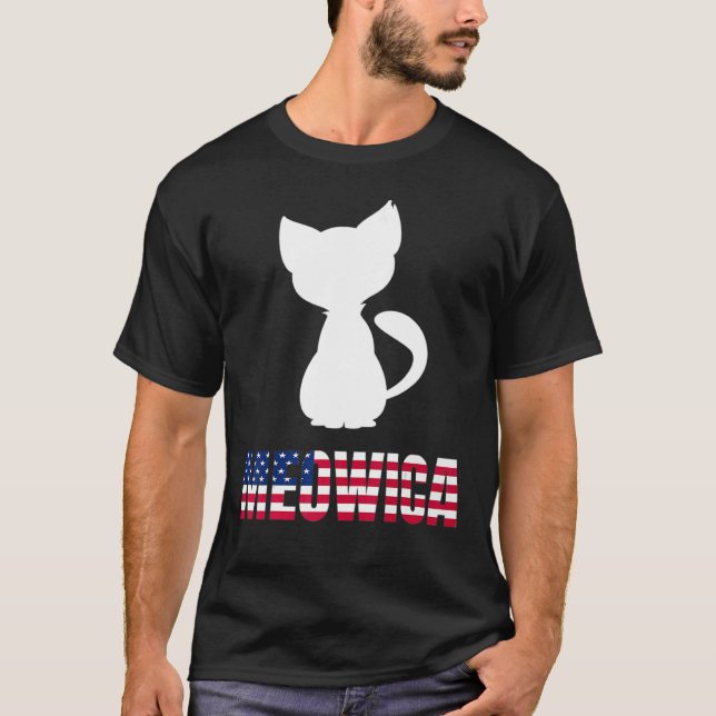 Meowica Cat American Flag Patriotic T-Shirt (Vorderseite)