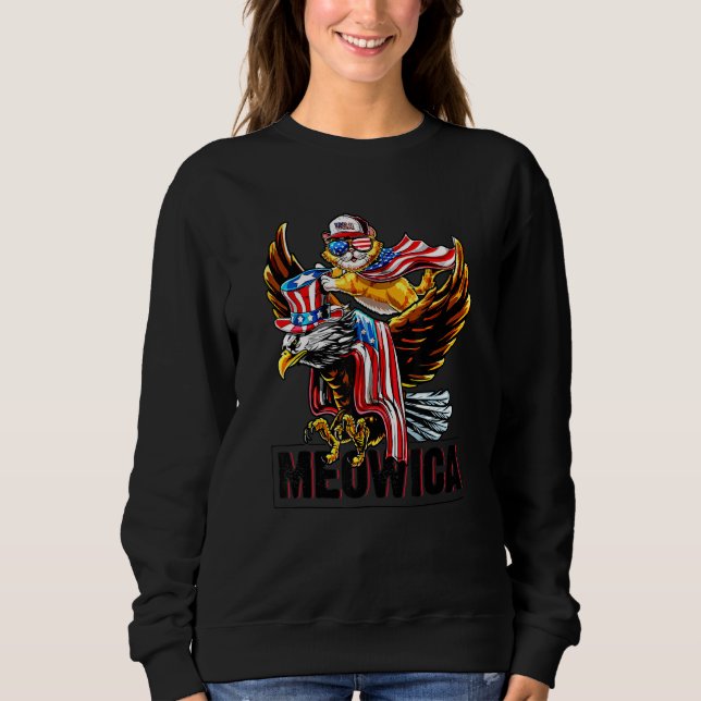 Meowica Cat Bald Adle 4. Juli Patriotische Ameri Sweatshirt (Vorderseite)