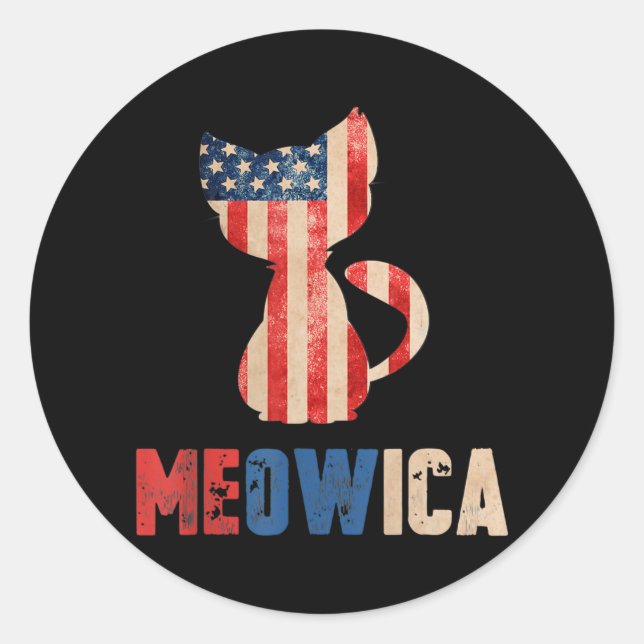 Meowica Cat Kitty Lovers American Flag 4th Of Runder Aufkleber (Vorderseite)
