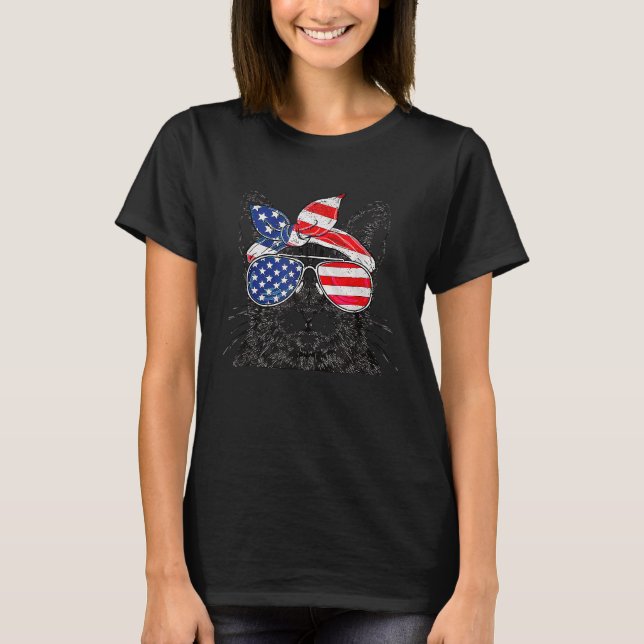 Meowica Cat Patriotic 4. Juli Kitten America Glas T-Shirt (Vorderseite)