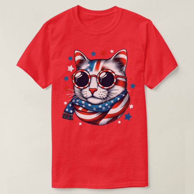 meowica cat Sonnenbrille Amerikanische Flagge 4. J T-Shirt (Design vorne)