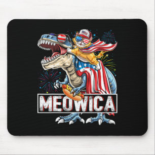 Meowica Cat T Rex Dinosaurier 4. Juli American Fl Mousepad