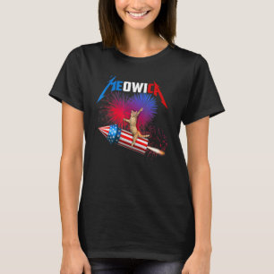 Meowica Katze 4. Juli Reitendes Feuerwerk Raketen T-Shirt