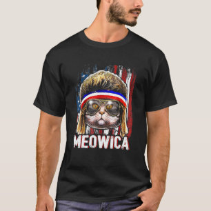 Meowica Katze Mullet Amerikanische Flagge Patrioti T-Shirt