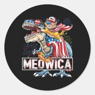 Meowica Katze T Rex Dinosaurier 4. Juli Amerikanis Runder Aufkleber