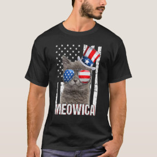 Meowica Katze Vierte 4. Juli Patriotisch Usa Ameri T-Shirt