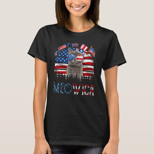 Meowica Katze Vierte 4. Juli Patriotisch Usa Ameri T-Shirt (Vorderseite)