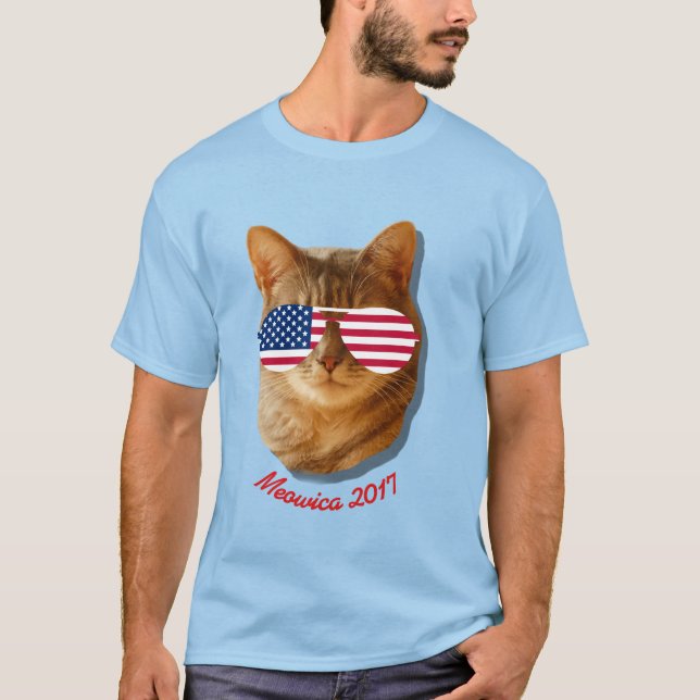 Meowica Katzen-amerikanische Flagge T T-Shirt (Vorderseite)