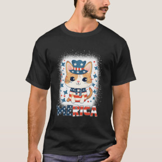 Meowica Patriotische Katze 4. Juli Feuerwerk Meric T-Shirt