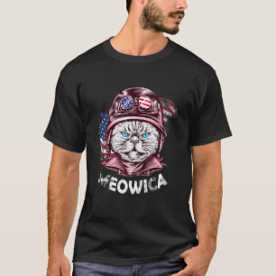 Meowica Pilot-Katze 4. Juli USA-Flagge Patriotisch T-Shirt