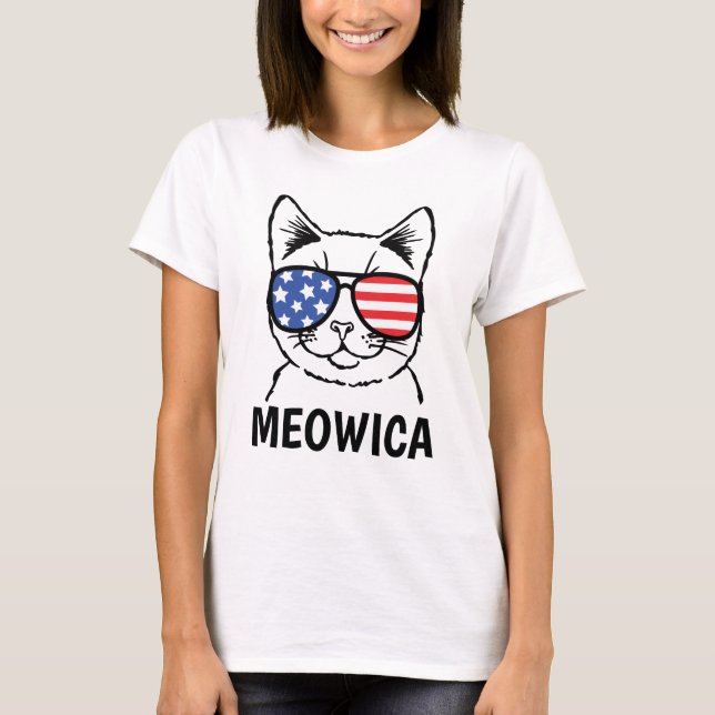 Meowica Shirt, Funny Cat, Patriotic, 4. Juli T-Shirt (Vorderseite)