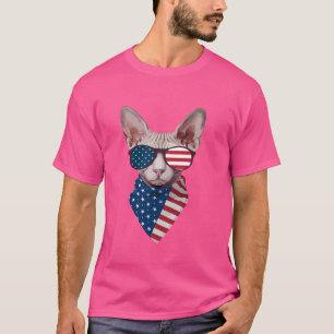 Meowica Sphynx Cat USA Flag Funny 4. Juli T-Shirt