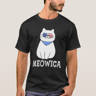 Meowica USA-Flagge Coole Dicke Katze Kätzchen Sonn T-Shirt