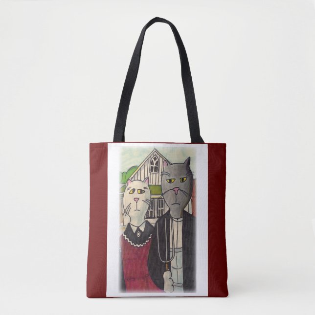 Meowican Gothic Rural Cartoon Classic Cat Art Tasche (Vorderseite)
