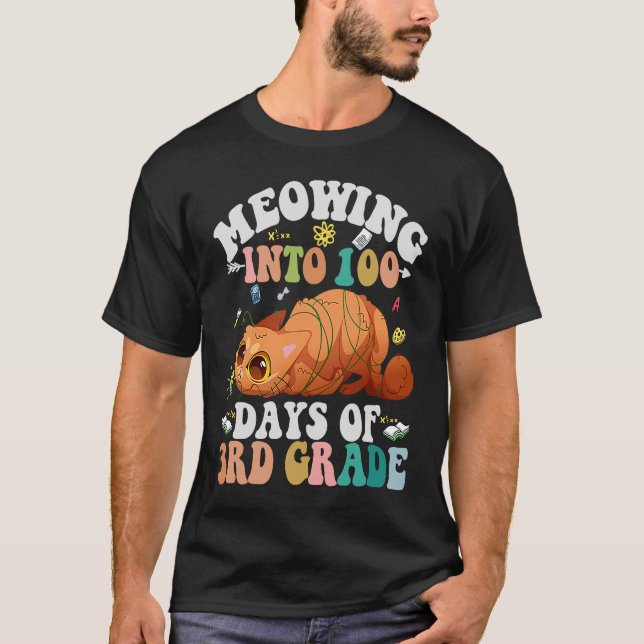 Meowing Into 100th Days Of 3RD Grade Funny Nerd Ca T-Shirt (Vorderseite)