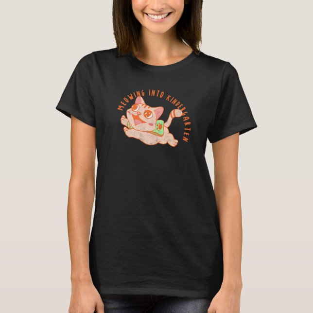Meowing Into Kindergarten Cat Back To School   T-Shirt (Vorderseite)