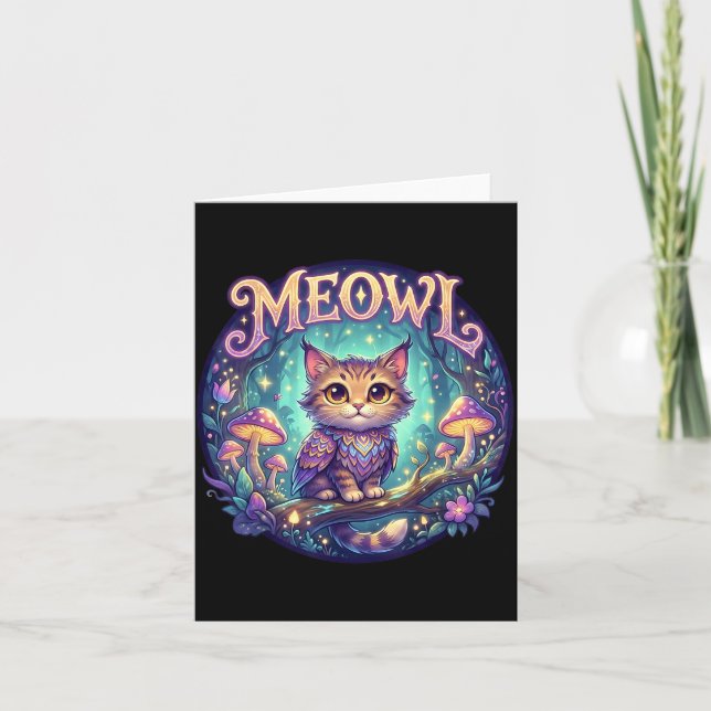 Meowl Cat Owl Meme Brainrot Kids Cursed Silly Gen  Karte (Vorderseite)