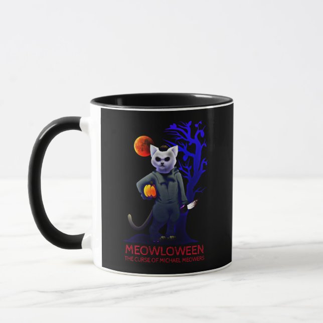 MEOWLOWEEN MICHAEL MEOWERS HALLOWEEN CAT BEÄNGSTIG TASSE (Links)