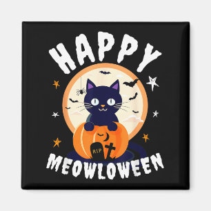 Meowloween schwarze Katzen-Kürbisse Frohes Hallowe Magnet