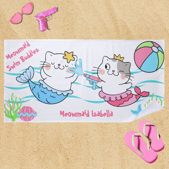 Meowmaier Meerjungfrau Katzen schwimmen Buddies Ba Strandtuch (Von Creator hochgeladen)