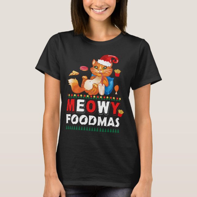 Meowmas Foodmas Funny Chat T-shirt | Vacances (Devant)