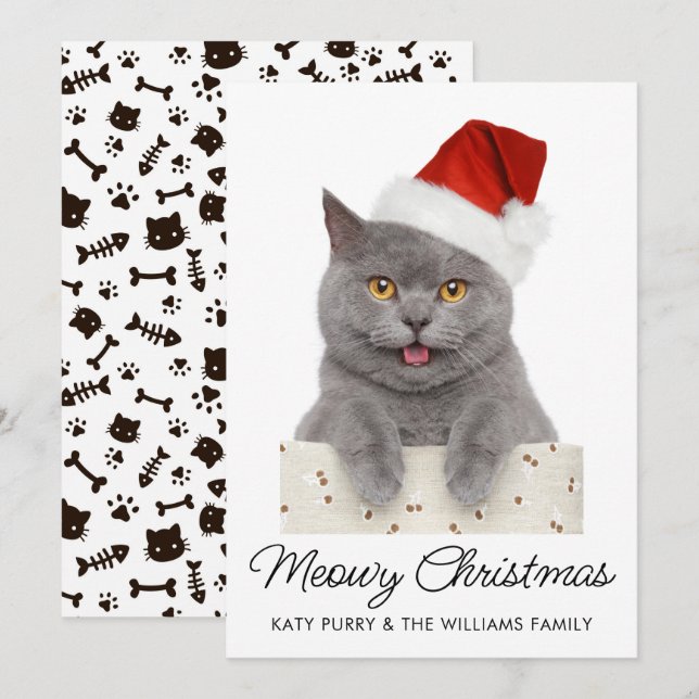 Meowny Christmas mignon Chat Fête Carte photo pers (Devant / Derrière)