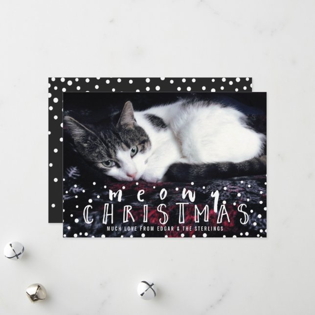 Meowny Noël Chat à cadre de neige Photo de vacance (Devant/Arrière en situation)
