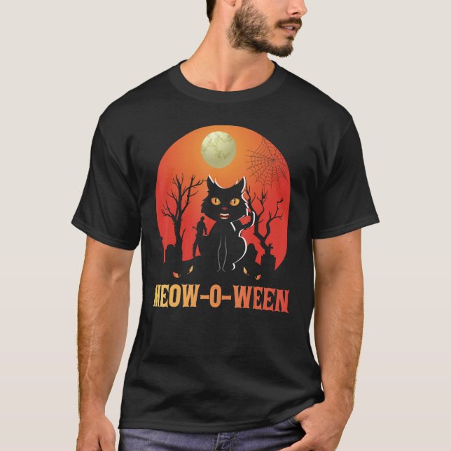 Meowoween Meow-O-Ween Cat Halloween T-Shirt (Vorderseite)