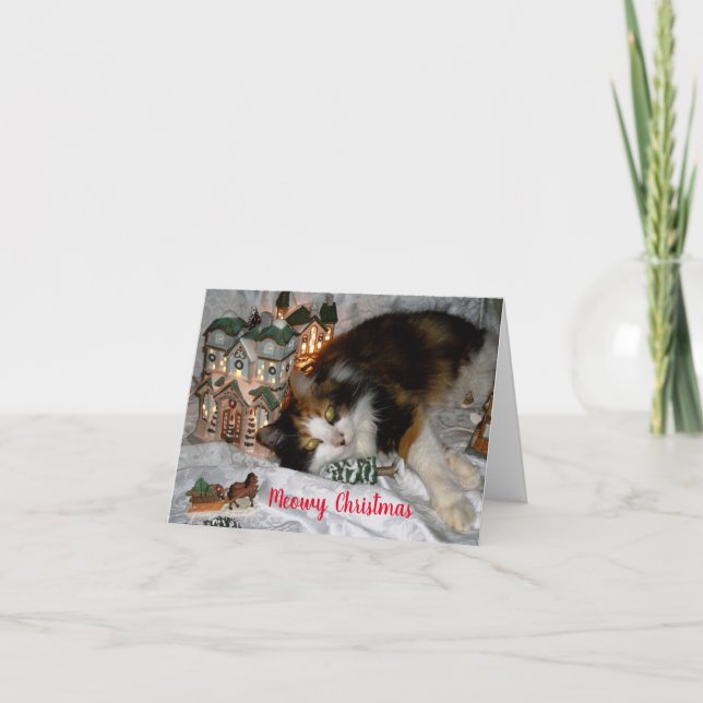 Meowowy Weihnachten von Ihrer Katze ein Niedlich Karte (Vorderseite)