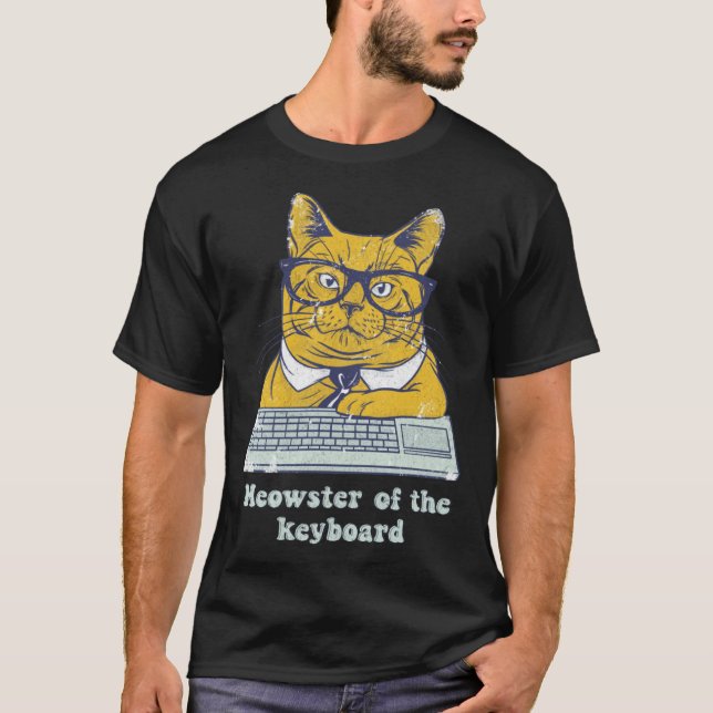 Meowster Keyboard  Cat Working Pun Programmer Code T-Shirt (Vorderseite)