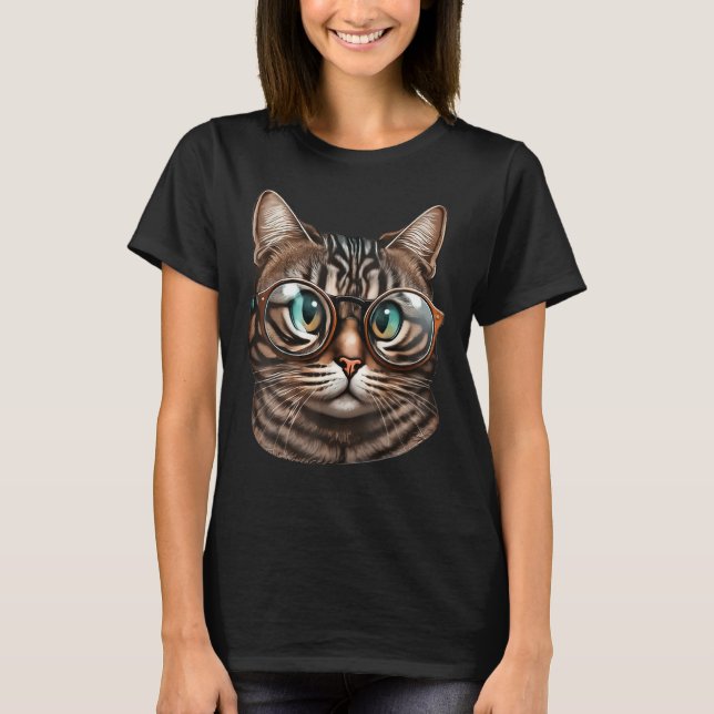 Meowstermind Cat in Nerdy Glasses T-Shirt (Vorderseite)