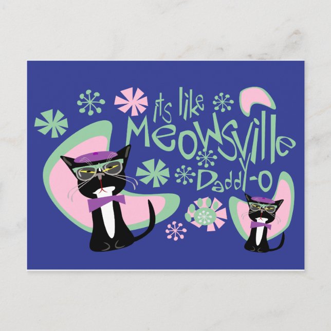 Meowsville Daddy-O Beatnik Kitty 2 Postkarte (Vorderseite)