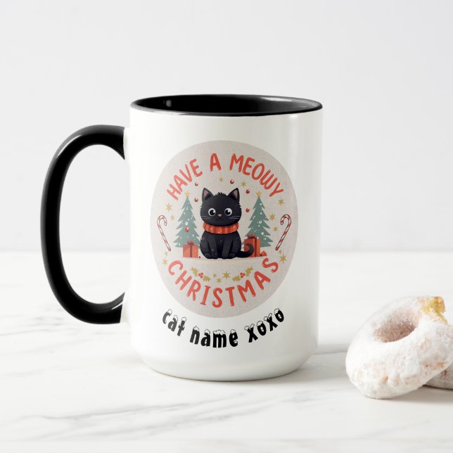 Meowt Noël Purrfect Chat Noir Mug (Avec donut)