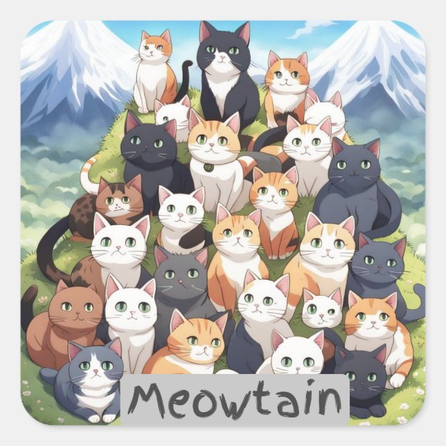 Meowtain - eine Katzenfüllung Quadratischer Aufkleber (Vorderseite)