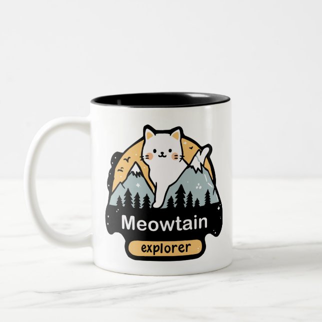 Meowtain Explorer – Cute Cat Adventure Design Zweifarbige Tasse (Links)