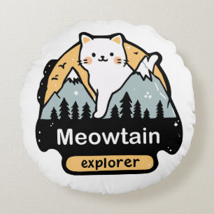 Meowtain Explorer – Süßes Katzenabenteuer-Design Rundes Kissen