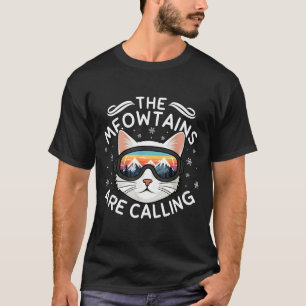 Meowtains rufen lustige Katze Ski fahren Retro Son T-Shirt