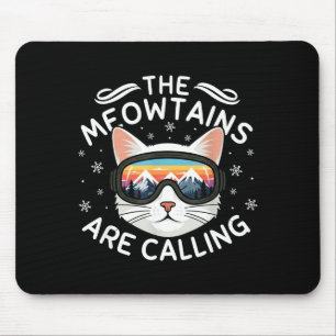 Meowtains rufen lustige Katzen-Skiing Retro-Sonnen Mousepad