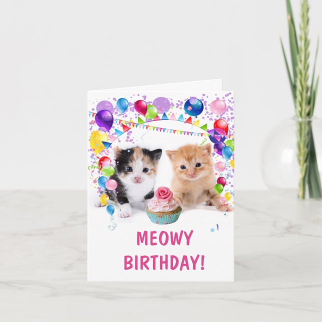 MEOWY BIRTHDAY Kätzchen Kleiner Geburtstag Karte (Vorderseite)