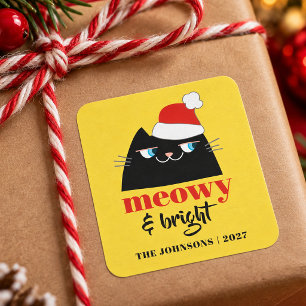 Meowy & Bright Lustiger Katzen-Weihnachten Familie Quadratischer Aufkleber