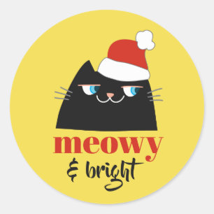 Meowy & Bright Lustiger Schwarzer Katzen-Weihnacht Runder Aufkleber