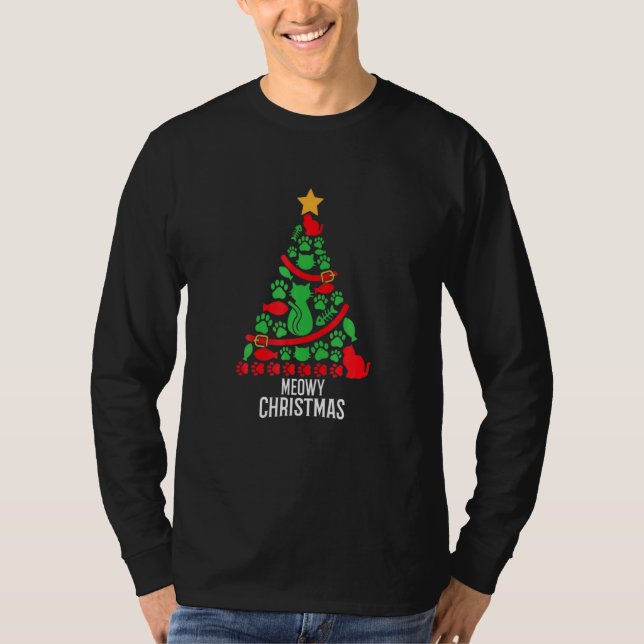 Meowy Cat Christmas Ree Xmas Cat Paw  Cat T-Shirt (Vorderseite)