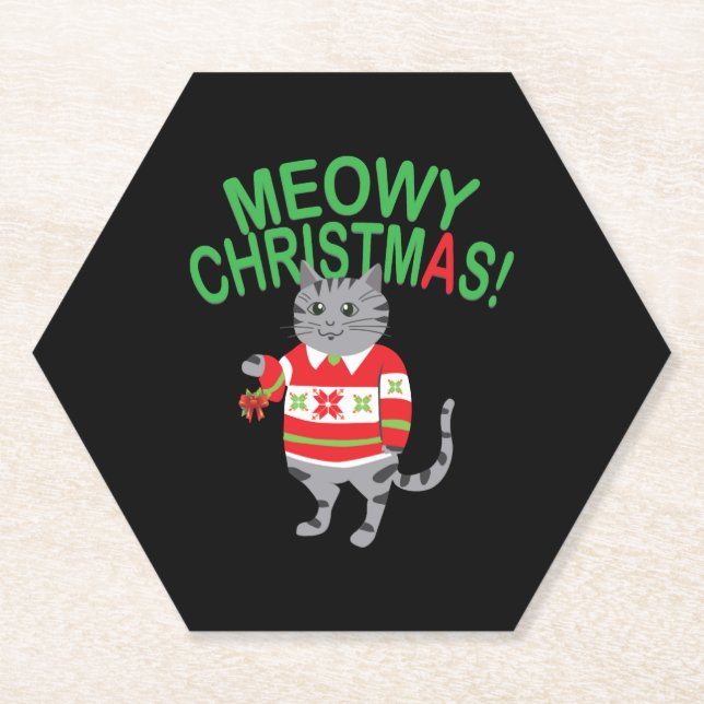 Meowy Cat Christmas Untersetzer (Vorderseite)
