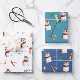 Meowy Cat Niedlich Personalisierte Weihnachten Geschenkpapier Set