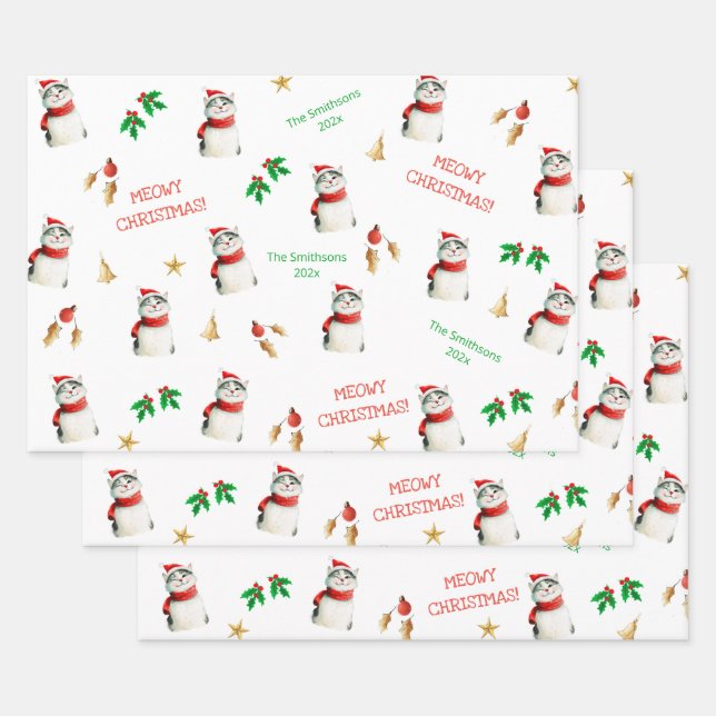 Meowy Cat Personalisiert Niedliche Weihnachten Geschenkpapier Set (Set)