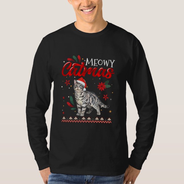 Meowy Catmas American Shorthair Cat Christmas T-Shirt (Vorderseite)