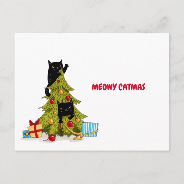 Meowy Catmas Black Funny Cats Carte postale de Noë (Devant)
