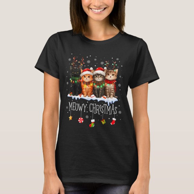 Meowy Catmas Cat Christmas Cute Kitten Cats Santa  T-Shirt (Vorderseite)