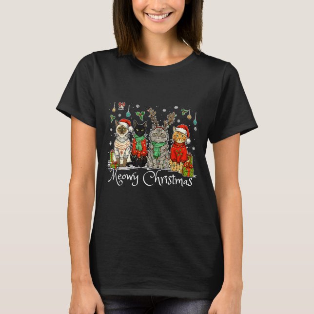 Meowy Catmas Cat Christmas Cute Kitten Cats Santa  T-Shirt (Vorderseite)