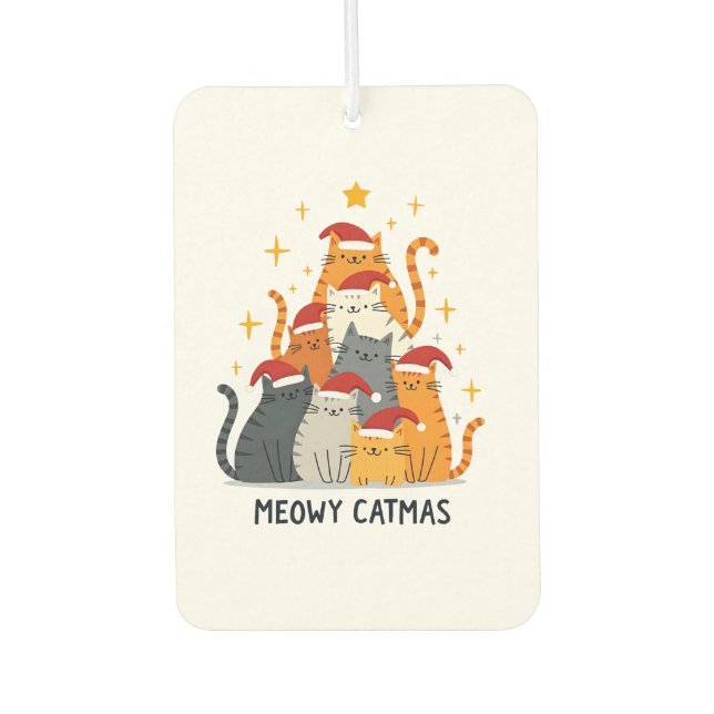 Meowy Catmas Cat Christmas Tree Xmas (4) Autolufterfrischer (Vorderseite)